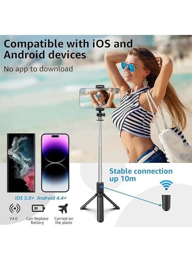 Selfie Stick Tripod, (170 cm) Extendable Tripod with Rechargeable Bluetooth Remote,Removable fill light， Compatible with iPhone and Android Smartphones, Perfect for Travel, Vlog, Video and Photo, Black - Image 3