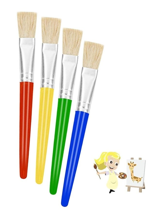 KRYTONE�Childrens Paint Brushes Set Flat Tip Painting Brushes Starter Set with Handle and Hog Bristles, Colorful Paint Brushes for Kids Children Toddlers Beginners Art Supplies (4) - Image 1