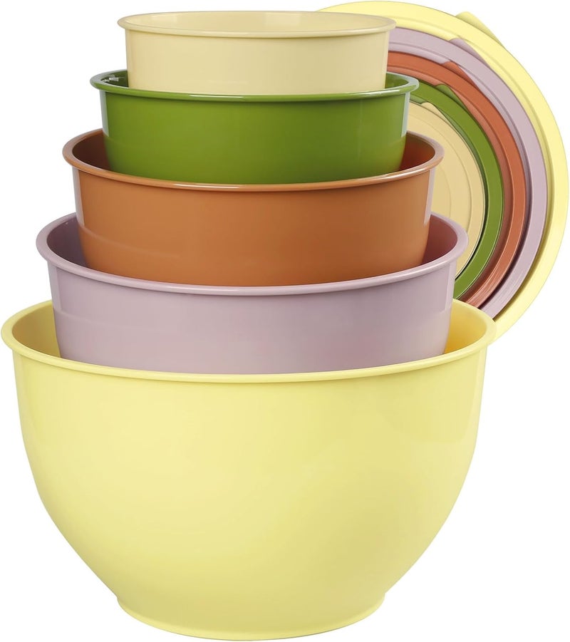 Greentainer Plastic Mixing Bowls Set with Lids, Nesting Bowls for Prepping, Serving, Cooking & Baking, Large Mixing Salad Bowl for Kitchen, Reusable, Dishwasher & Microwave Safe, Set of 5(Olive-green) - Image 1