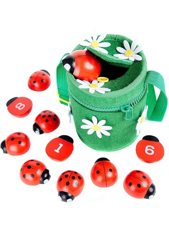 Counting Ladybugs - Montessori Wooden Counting Toy for Girls 3 4 5 Year Old - Ladybug Learning Toys for Toddlers - Preschool Kids Toys for Number Matching, Sorting & Fine Motor Skills - Lady Bug Gifts
