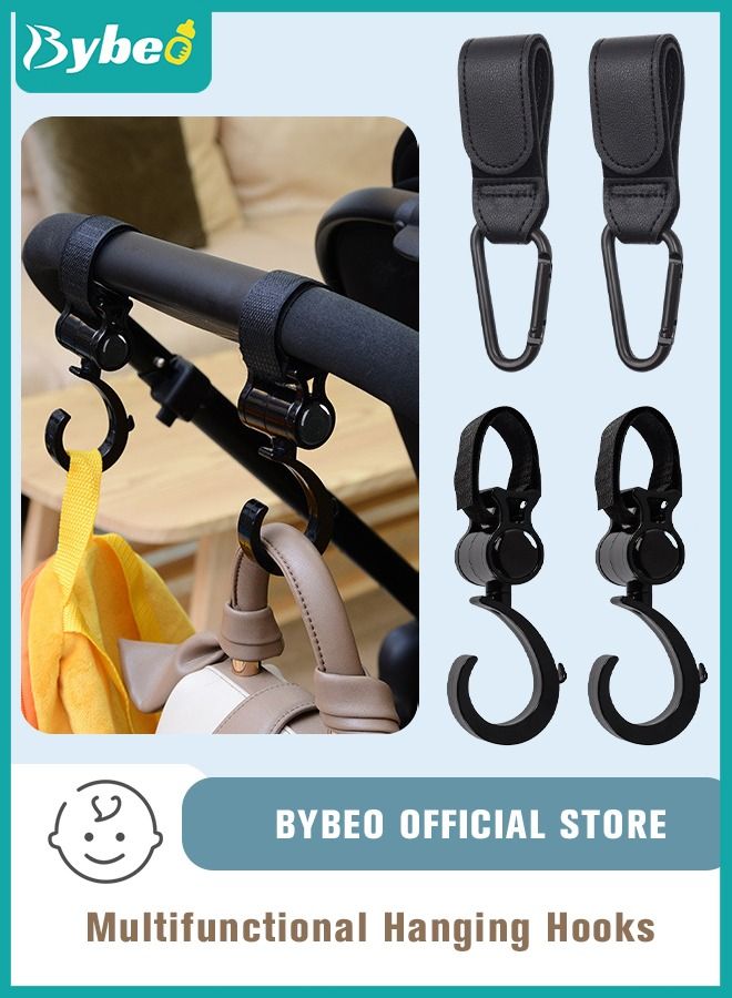 4PCS Baby Stroller Hooks, Premium Leather Style Stroller's Clip Straps for Hanging Diaper Bags or Shopping Bag, Convenient Strollers Accessories Mommy Bag Hooks