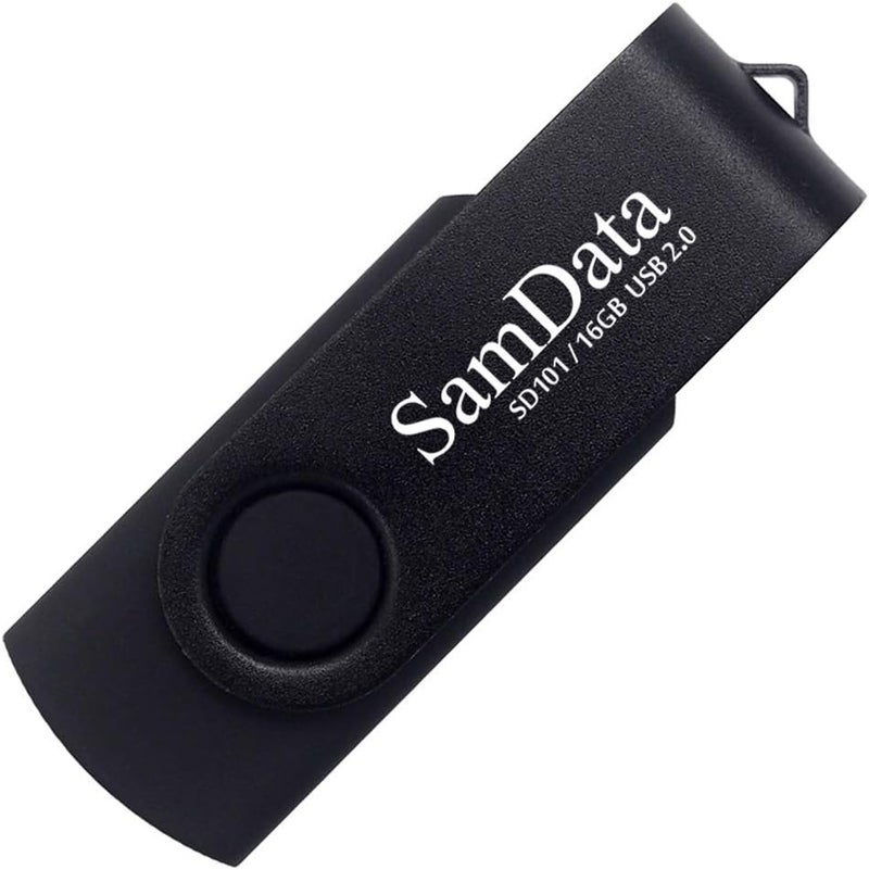 SamData 16GB USB 2.0 Thumb Drive - Swivel Memory Stick with LED Indicator (Black, 16GB-1Pack) - Image 2