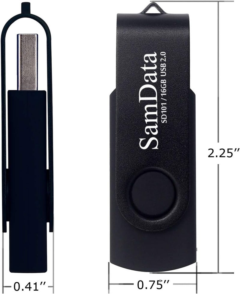 SamData 16GB USB 2.0 Thumb Drive - Swivel Memory Stick with LED Indicator (Black, 16GB-1Pack) - Image 3