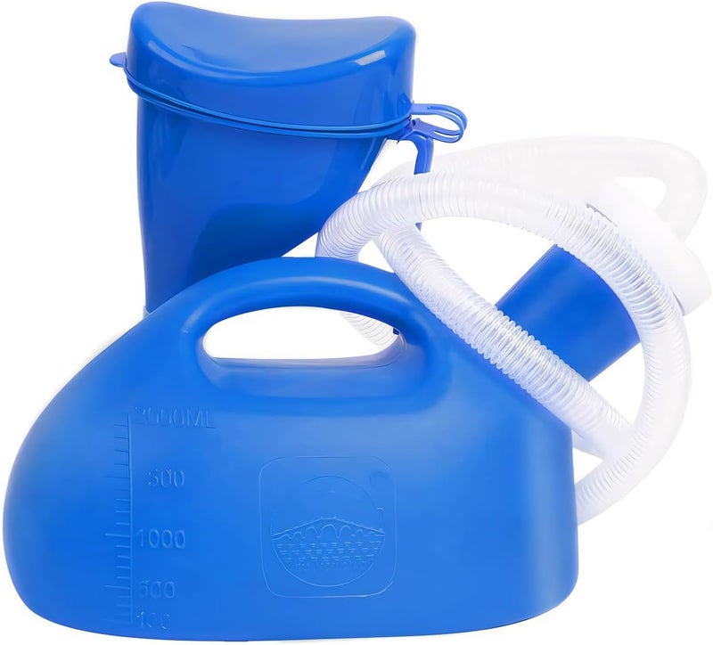 OOCOME Portable Urinal for Women & Men, Urinal Bottle Spill Proof Bedside Urinals 2000ml Travel Camping Urinal Toilet Pee Bottle with Long Hose (Blue) - Image 1