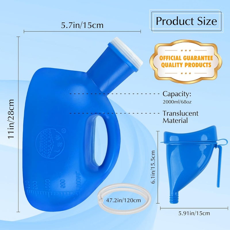 OOCOME Portable Urinal for Women & Men, Urinal Bottle Spill Proof Bedside Urinals 2000ml Travel Camping Urinal Toilet Pee Bottle with Long Hose (Blue) - Image 4