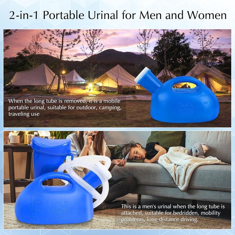 OOCOME Portable Urinal for Women & Men, Urinal Bottle Spill Proof Bedside Urinals 2000ml Travel Camping Urinal Toilet Pee Bottle with Long Hose (Blue) - Image 2