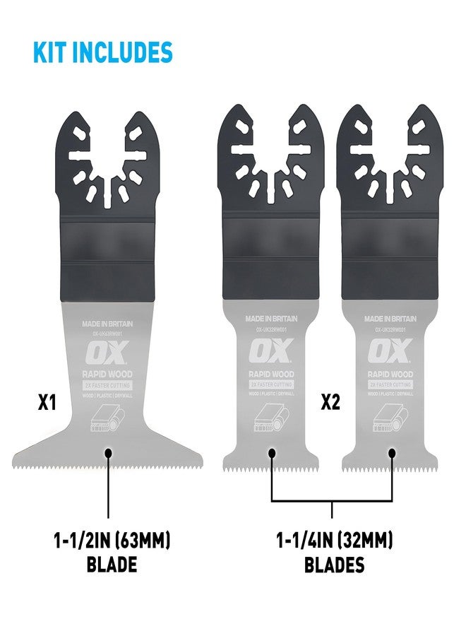 OX Premium Oscillating Tool Blades 3 Pack - Multitool Blades Kit for Wood, Plastic, Drywall - Includes Two 1-1/4" & One 2-1/2" Blades - Universal Fit Oscillating Saw Blades Fit Most Oscillating Saws - Image 2