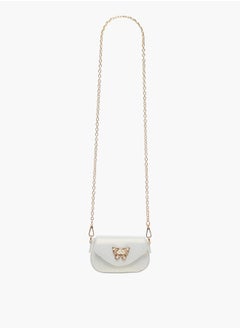 Little Missy Girls Butterfly Embellished Crossbody Bag with Detachable Chain Strap and Button Closure  - Image 2
