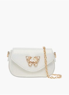 Little Missy Girls Butterfly Embellished Crossbody Bag with Detachable Chain Strap and Button Closure  - Image 1