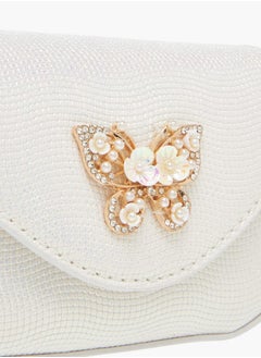 Little Missy Girls Butterfly Embellished Crossbody Bag with Detachable Chain Strap and Button Closure  - Image 4