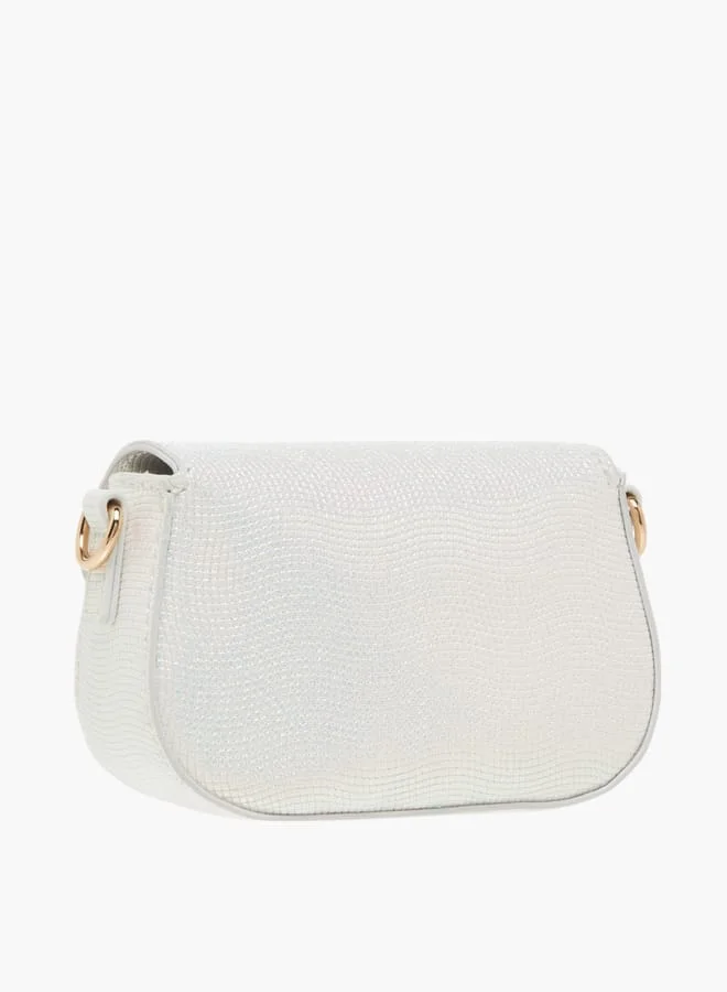 Little Missy Girls Butterfly Embellished Crossbody Bag with Detachable Chain Strap and Button Closure