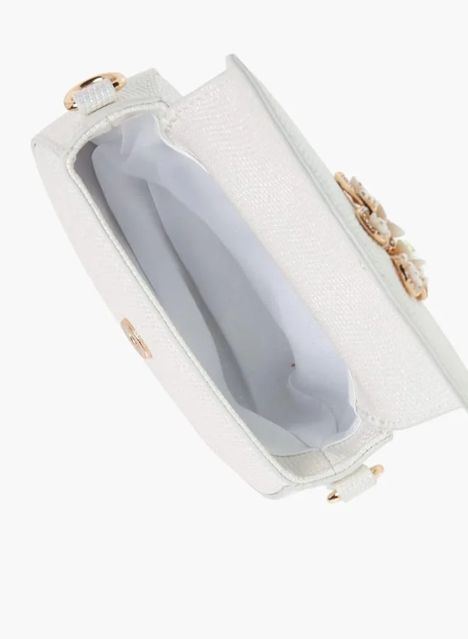Little Missy Girls Butterfly Embellished Crossbody Bag with Detachable Chain Strap and Button Closure