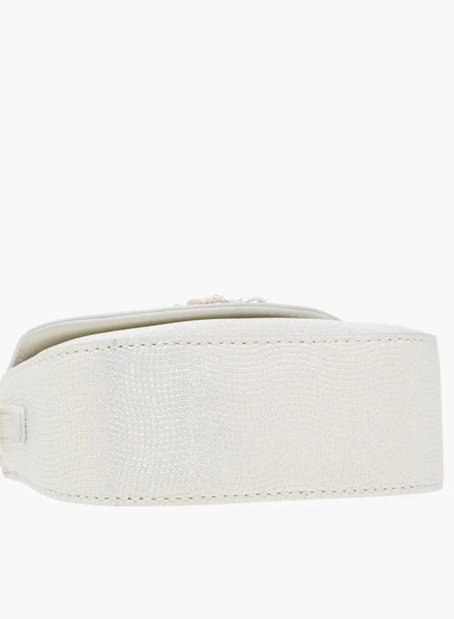 Little Missy Girls Butterfly Embellished Crossbody Bag with Detachable Chain Strap and Button Closure
