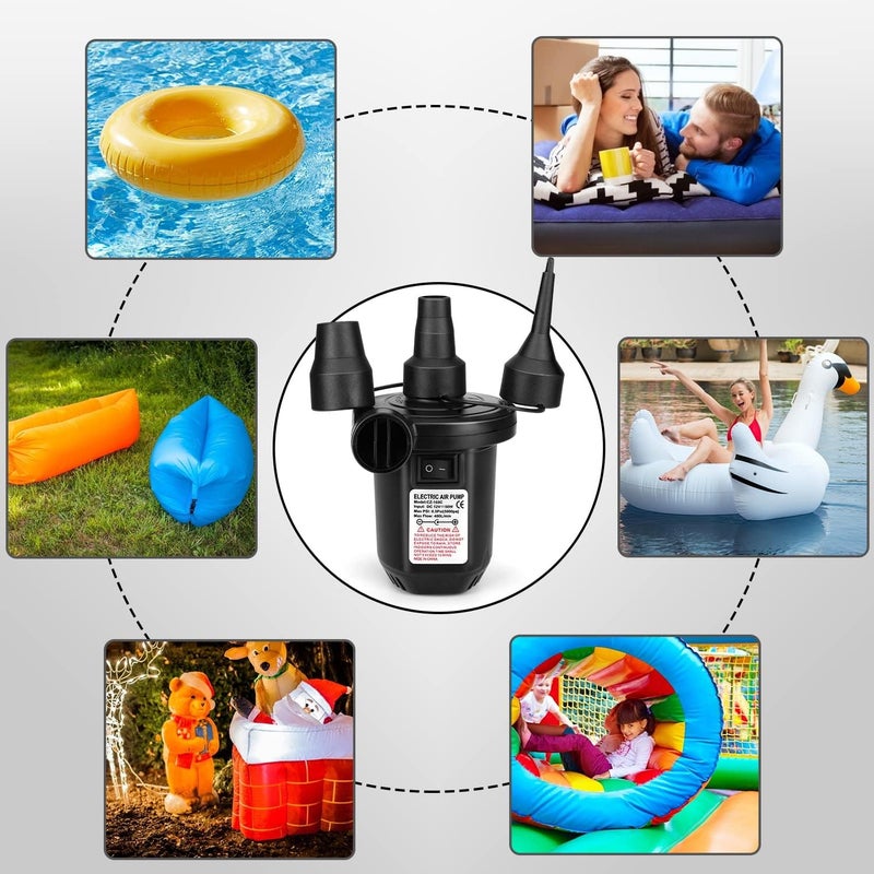 Flanney Air Pump for Inflatables, Portable Quick-Fill Electric Air Mattress Pump with 3 Nozzles, Inflator & Deflator Pumps for Outdoor Camping, Pool Floats, Inflatables Couch, Swimming Ring, 12V DC/110V AC - Image 5