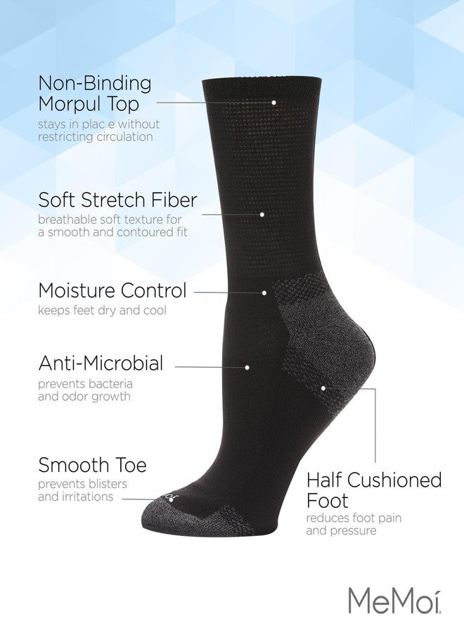 MeMoi Wellfit 2 Pair Pack Unisex Diabetic Half Cushion Quarter Socks Black-Black 9-11 - Image 3