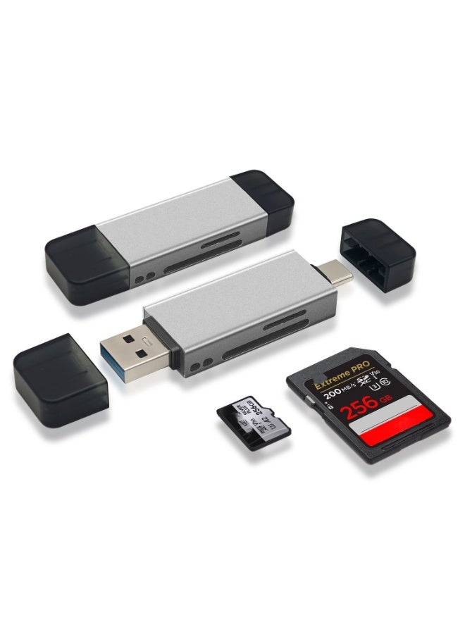 قارئ بطاقات SD/Micro SD، محول USB 3.2 وUSB-C إلى بطاقة ذاكرة SD/TF، ​​يدعم بطاقات UHS-I SDHC/SDXC/MicroSD، مناسب لأجهزة Mac وMacBook والكمبيوتر واللابتوب وiPad 10 وiPhone، يدعم بطاقات ذاكرة بسعة 2 تيرابايت/نقل بيانات عالي السرعة 5 جيجابت في الثانية/التوصيل والتشغيل - فضي - Image 1