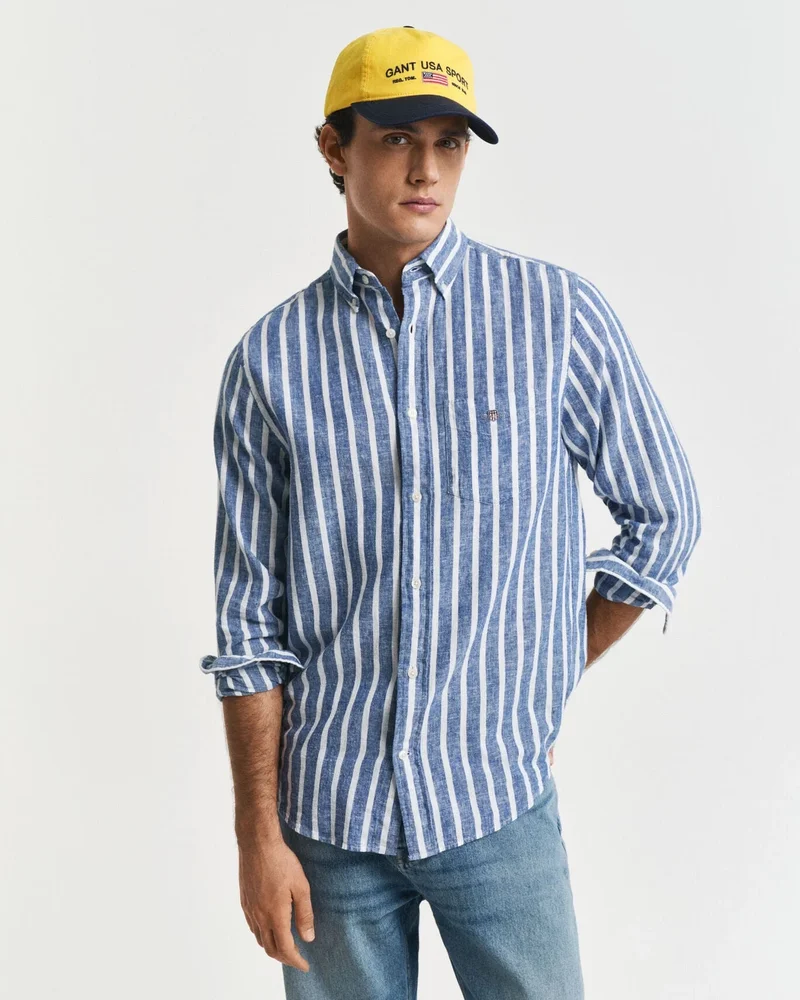 GANT  Regular Fit Striped Cotton Linen Shirt for Men | Best Price UAE