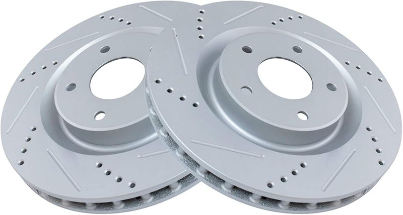 TRQ Front Performance Brake Rotors Set Premium G-Coated Cross Drilled & Slotted Compatible with 2004-2009 Cadillac XLR 2005-2013 Chevrolet Corvette - Image 2