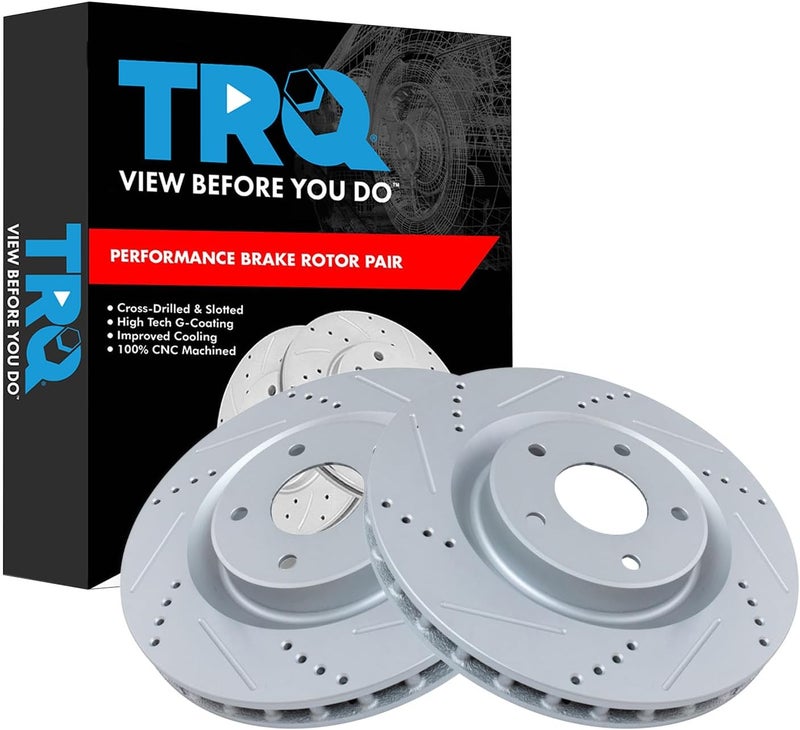 TRQ Front Performance Brake Rotors Set Premium G-Coated Cross Drilled & Slotted Compatible with 2004-2009 Cadillac XLR 2005-2013 Chevrolet Corvette - Image 1