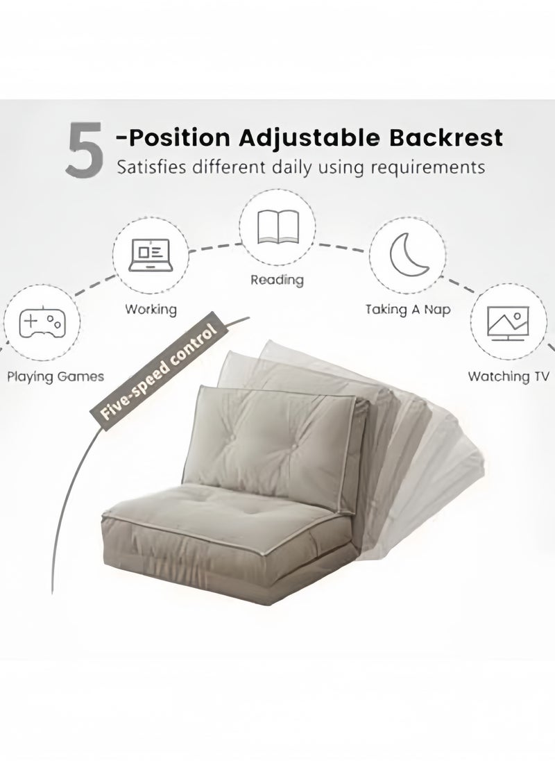 Floor Sofa with Back Support, 5 Reclining Poistion Adjustable Bed, Folding Lazy Bed, Floor Lounge Chair, Gaming Recliner Sofa for Sleeping, Gaming, Reading White