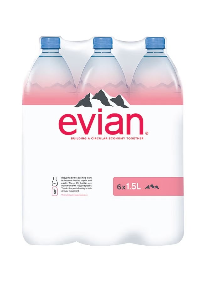 إيفيان مياه إيفيان المعدنية الطبيعية 1.5 لتر × 6 زجاجات PET – ترطيب جبلي نقي - Image 1