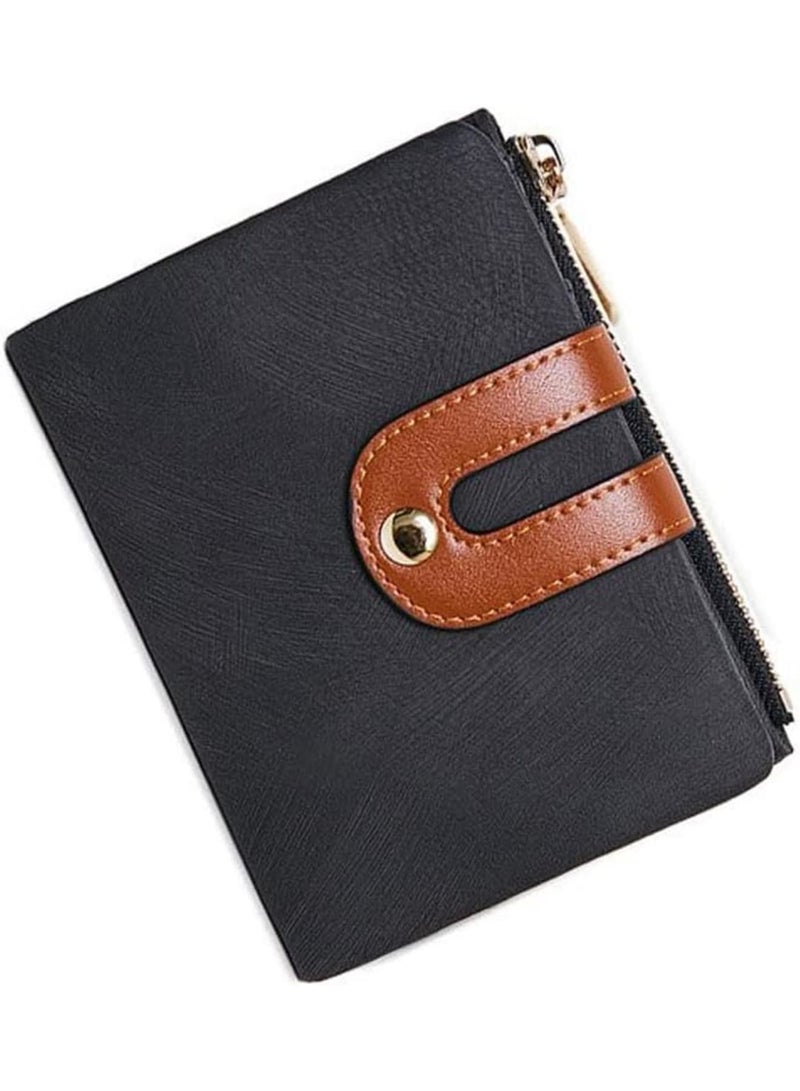 SOLARAE Wallet, Women's Rfid Small Bifold Leather Wallet Ladies Mini Zipper Coin Purse id card Pocket, Slim Compact Thin (Black) - Image 1