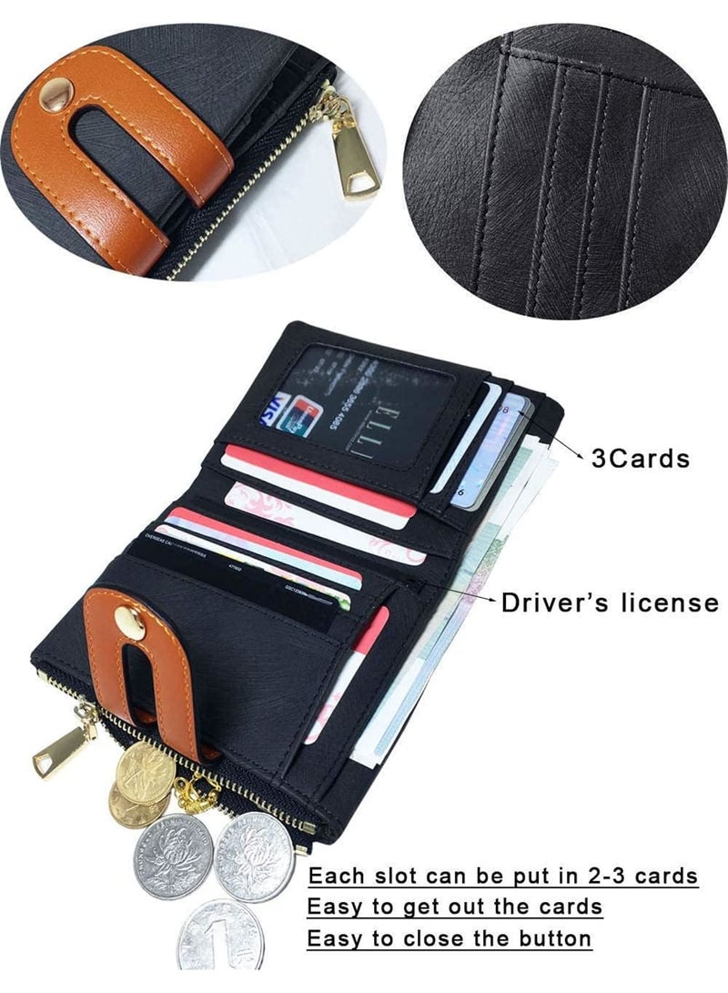 SOLARAE Wallet, Women's Rfid Small Bifold Leather Wallet Ladies Mini Zipper Coin Purse id card Pocket, Slim Compact Thin (Black) - Image 2