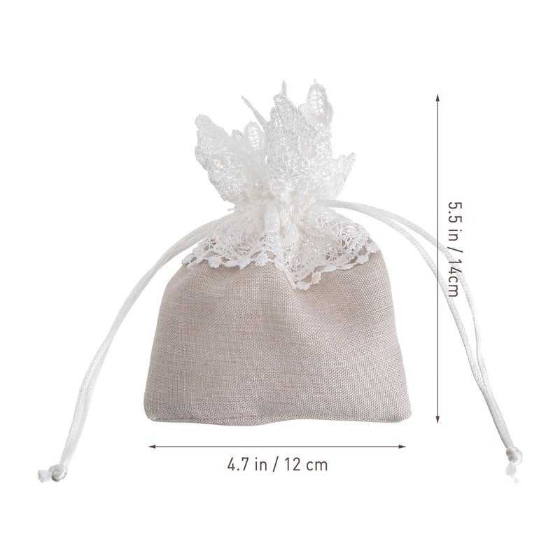 Beige Lace Wedding Candy Bags 6pcs Pouch Set for Party Favor Wrapping - Image 3
