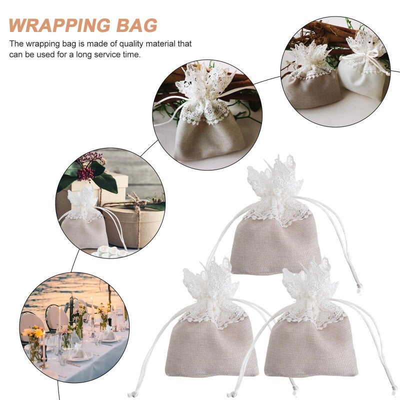 Beige Lace Wedding Candy Bags 6pcs Pouch Set for Party Favor Wrapping - Image 4