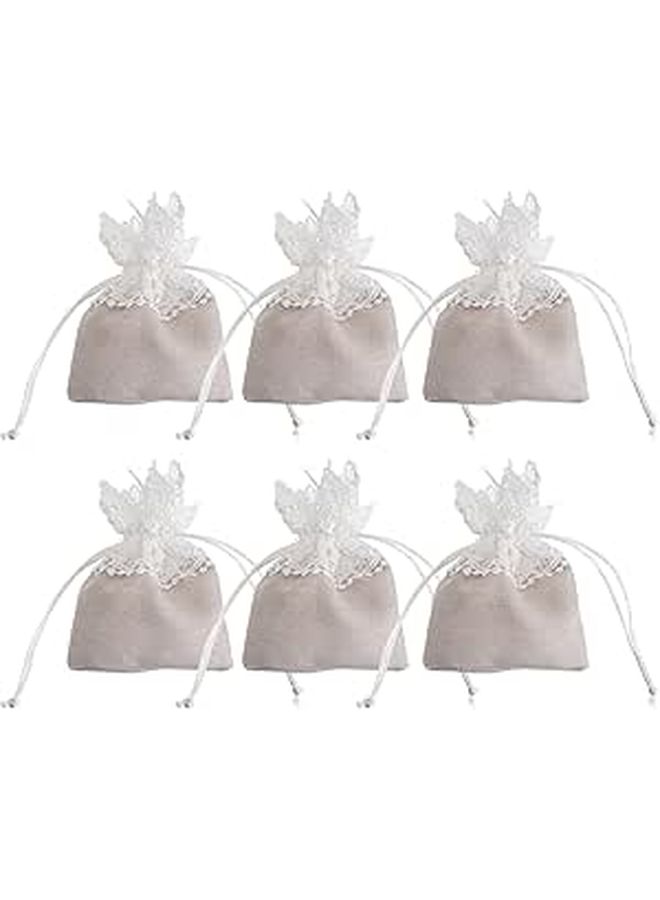 Beige Lace Wedding Candy Bags 6pcs Pouch Set for Party Favor Wrapping - Image 1