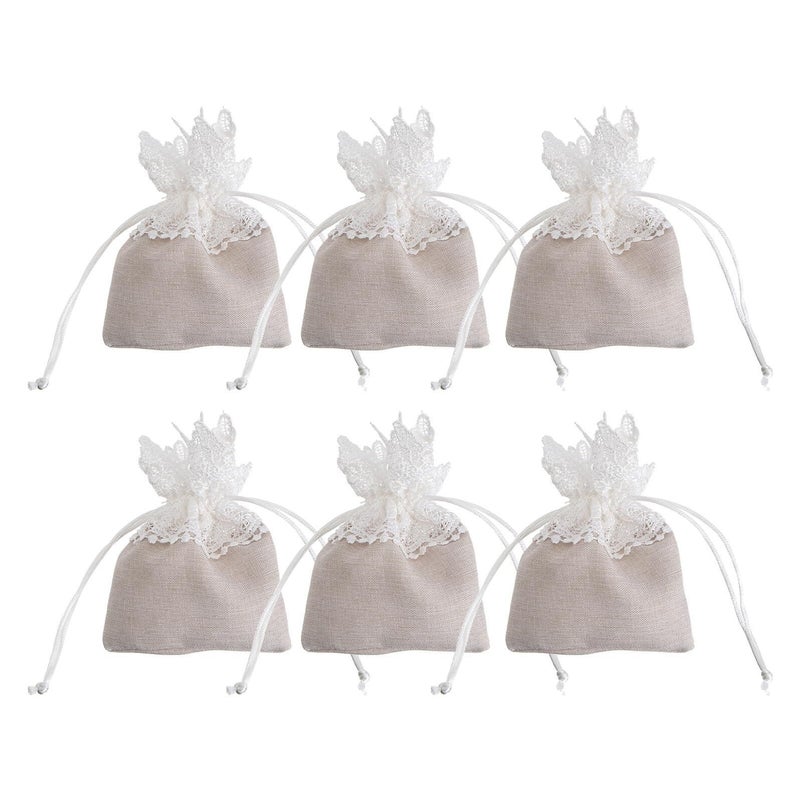 Beige Lace Wedding Candy Bags 6pcs Pouch Set for Party Favor Wrapping - Image 2