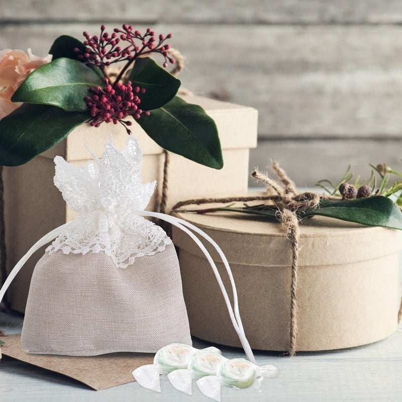 Beige Lace Wedding Candy Bags 6pcs Pouch Set for Party Favor Wrapping - Image 5