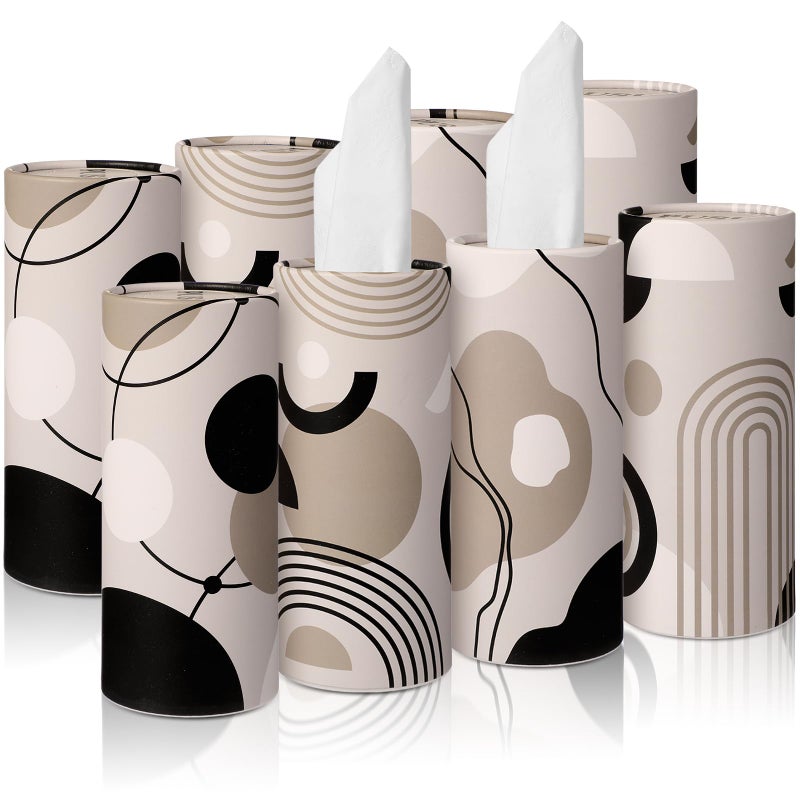 Tatuo 8 Pack Car Tissues Cylinder Holder with 3 Ply Facial Bulk Boho Round Tissue Holder Travel Tissues Boxes Container for Car Cup Wedding Gifts Home Bathroom Office - Image 1