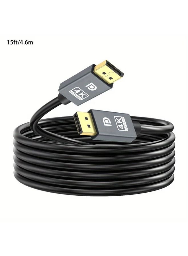 كابل DisplayPort بطول 15 قدم، مصنوع من سبيكة الألومنيوم المطلي بالذهب، من ذكر إلى ذكر لشاشة الألعاب - Image 1