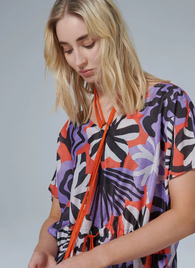 leem  Floral Contrast Trim Kaftan for Women | Best Price UAE
