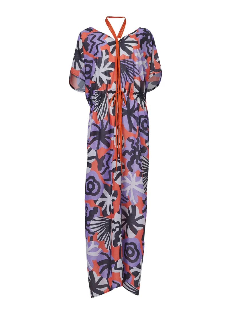 leem  Floral Contrast Trim Kaftan for Women | Best Price UAE