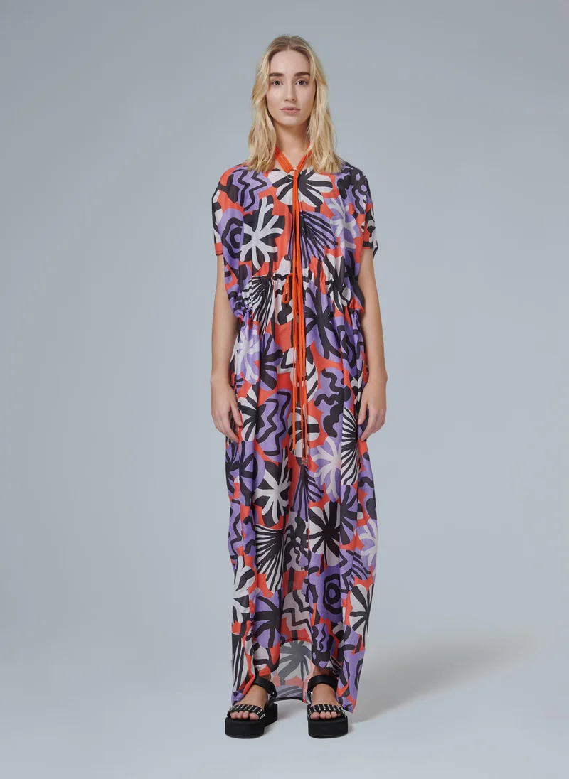 ليم Floral Contrast Trim Kaftan
