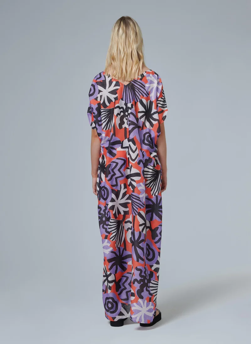 ليم Floral Contrast Trim Kaftan