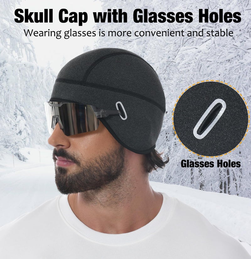 MELASA Winter Helmet Liner Skull Cap for Men Women, Fleece Lined Warm Cycling Cap with Glasses Holes, Thermal Hat Beanie for Running Cycling Motorcycle(Violet Blue) - Image 3