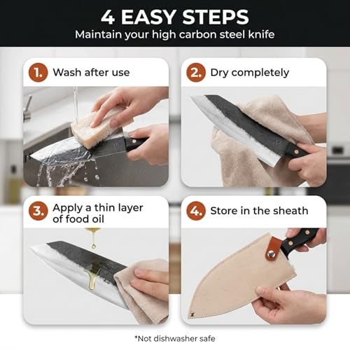 Kitchen perfection Handmade Chefs Carving Knife For Meat Cutting- Extremely Sharp Cooking Knife 8 Inch -Hand Sharpen Best Gift For Men - High Carbon Steel w/Canvas Sheath - Image 5
