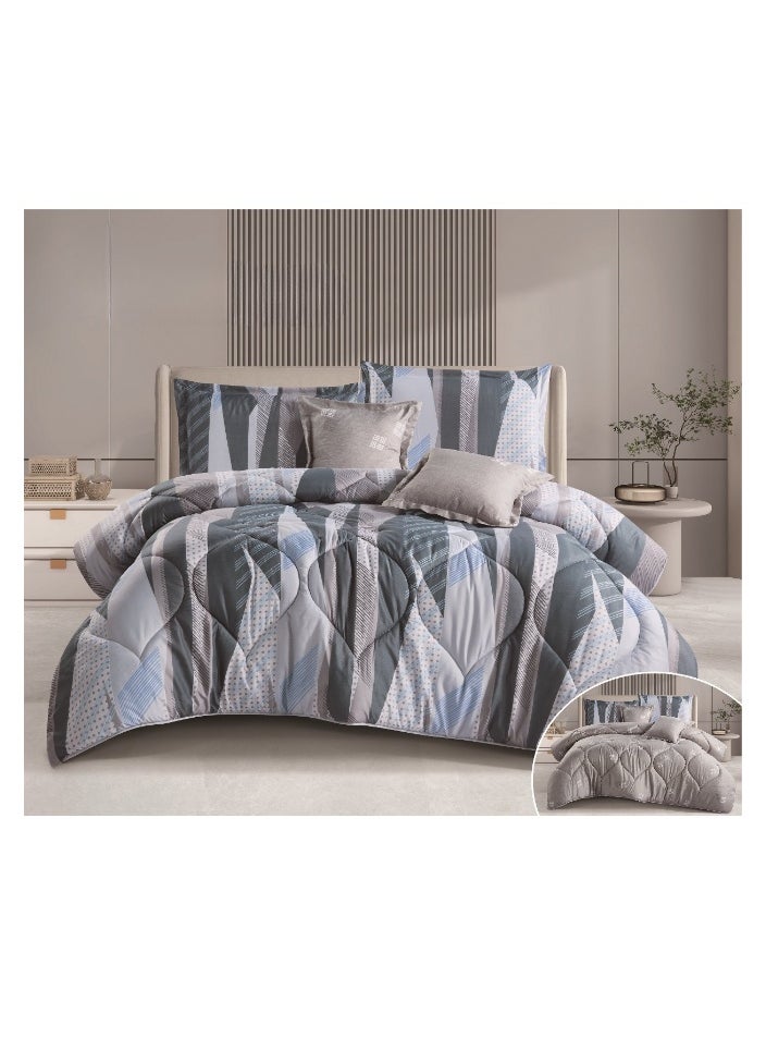 SMART HOME 100% Microfiber Single Bed Mattress, Geometric Design Bed Cover, Reversible, Set of 4, Size 230X170cm  - Image 1
