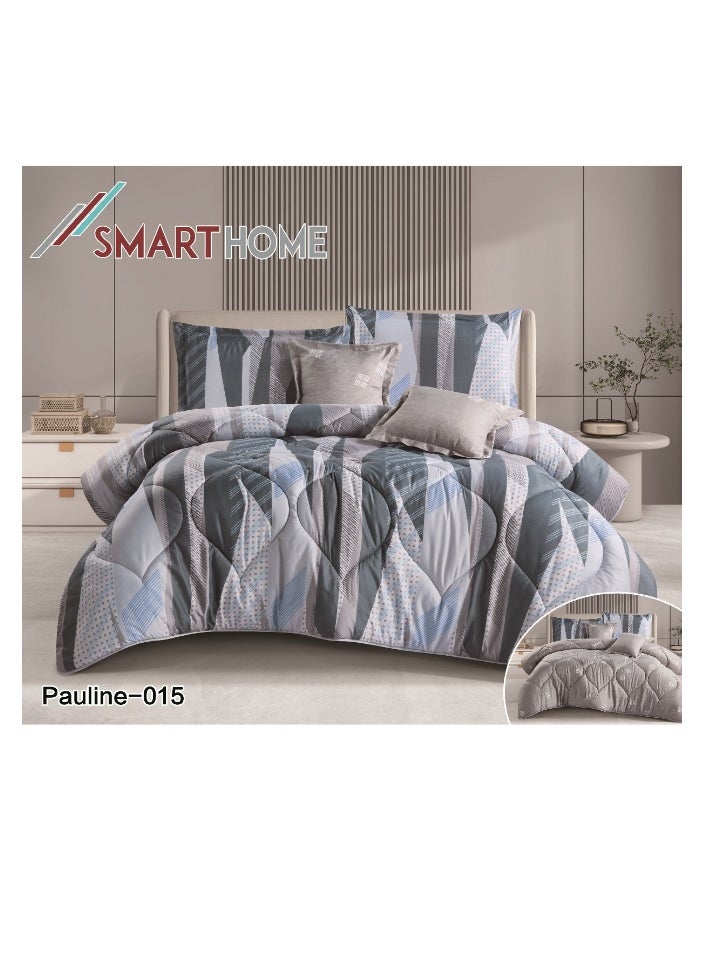 SMART HOME 100% Microfiber Single Bed Mattress, Geometric Design Bed Cover, Reversible, Set of 4, Size 230X170cm  - Image 4