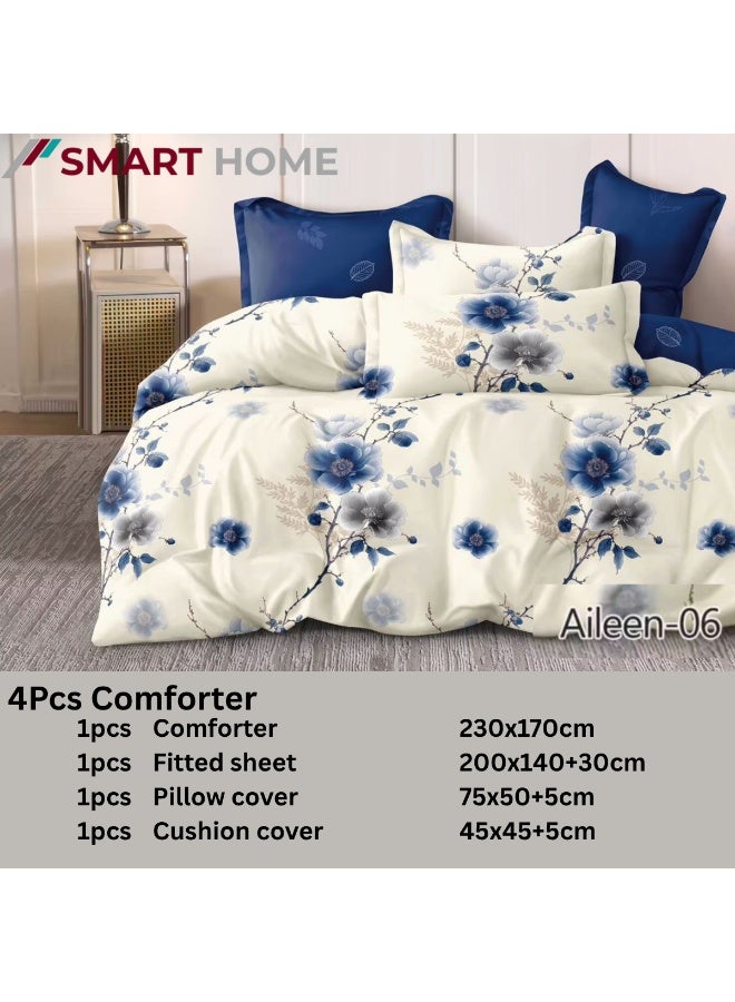 SMART HOME 4-Piece Single Bed Set with Luxurious Filling – Includes a Quilted Comforter, Fitted Sheet, 1 Pillowcase, and 1 Square Cushion Cover – Soft and Comfortable Single Bed Set for Sleeping – Suitable for Bedrooms and Hotels – All-Season Sleeping Set – Quilt Size: 230x170 cm – Made from High-Quality Microfiber - Image 2
