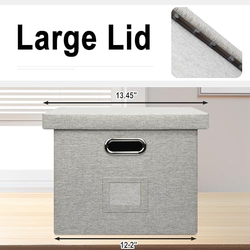 Graciadeco File Organizer Box, Collapsible Storage Filling Collectior with Lid for Letter Legal Size Hanging Folders Decorative Linen File Folder Box Document Storage Filing Bin, Beige 2 Pack - Image 4