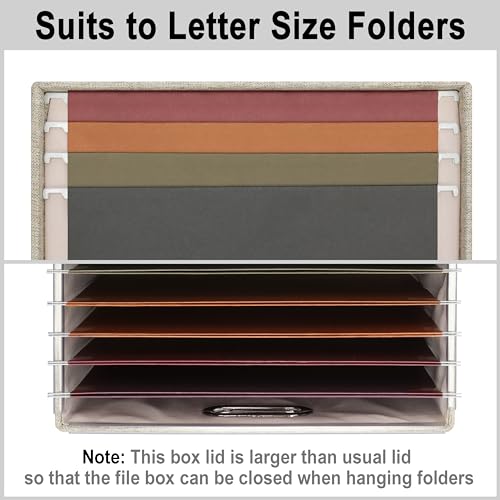 Graciadeco File Organizer Box, Collapsible Storage Filling Collectior with Lid for Letter Legal Size Hanging Folders Decorative Linen File Folder Box Document Storage Filing Bin, Beige 2 Pack - Image 3