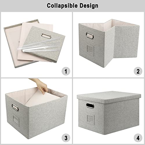 Graciadeco File Organizer Box, Collapsible Storage Filling Collectior with Lid for Letter Legal Size Hanging Folders Decorative Linen File Folder Box Document Storage Filing Bin, Beige 2 Pack - Image 5