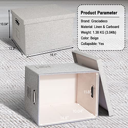 Graciadeco File Organizer Box, Collapsible Storage Filling Collectior with Lid for Letter Legal Size Hanging Folders Decorative Linen File Folder Box Document Storage Filing Bin, Beige 2 Pack - Image 2