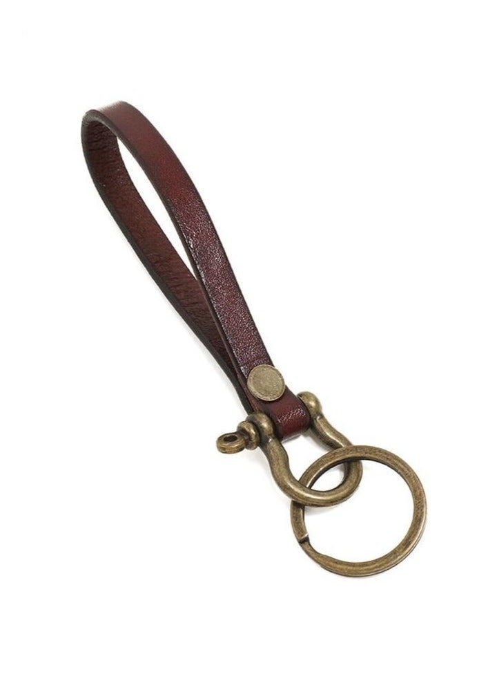 Retro Leather Car Key Chain, Home Keyrings with Anti Lost Horseshoe Buckle, Universal Key Fob Keychain (Brown) - Image 1