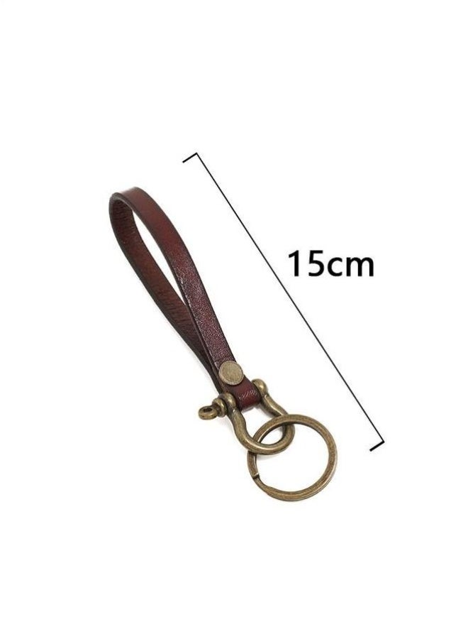 Retro Leather Car Key Chain, Home Keyrings with Anti Lost Horseshoe Buckle, Universal Key Fob Keychain (Brown) - Image 2