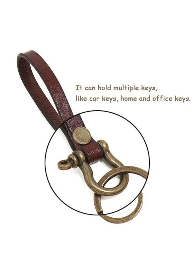 Retro Leather Car Key Chain, Home Keyrings with Anti Lost Horseshoe Buckle, Universal Key Fob Keychain (Brown) - Image 3